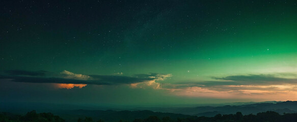 Canvas Print - green gradient mystical light sky with clouds and star