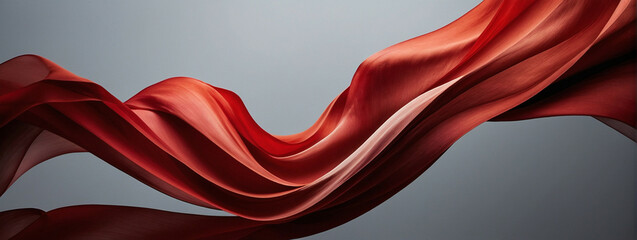 Wall Mural - Red Silk Fabric Undulating Against a Soft Gradient Background