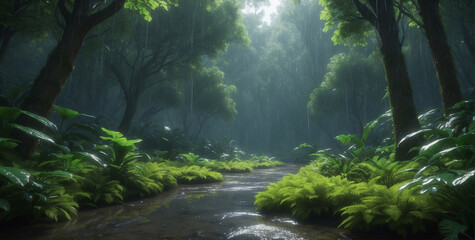 Canvas Print - Stream Flowing Through Lush Green Forest