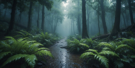 Wall Mural - Path Through Dense Forest