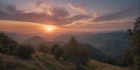 Wall Mural - Sun Setting Over Mountain Range