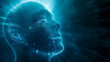 Enlightenment and Singularity - A Wireframe Human Profile Against a Blue Digital Backdrop, Symbolizing the Convergence of Technology and Consciousness