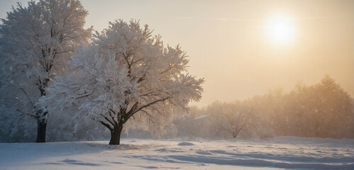 Poster - Snow Covered Field With Trees in Background