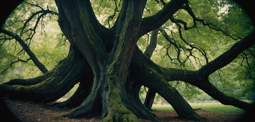 Canvas Print - Tree With Large Branches in Dense Forest