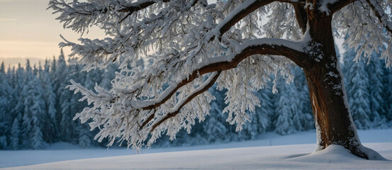 Poster - Snow-Covered Tree Next to Forest