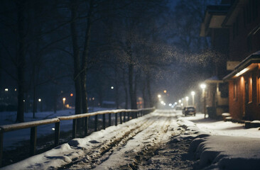 Sticker - Snowy Street With Parked Cars