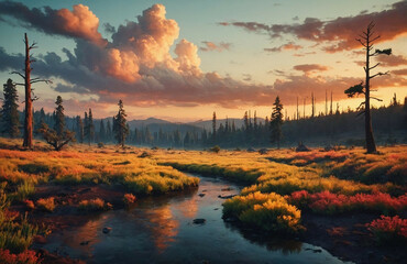 Wall Mural - A Stunning Sunset in the Woods