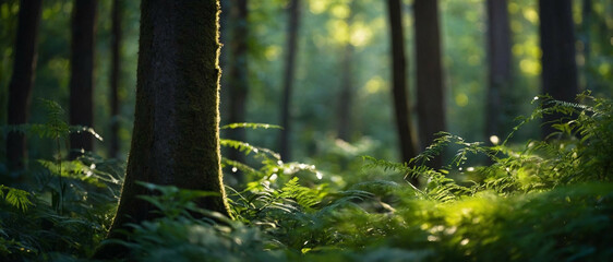 Canvas Print - Sunlight Shining Through the Trees in a Forest