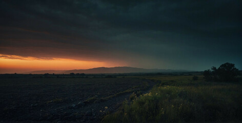 Wall Mural - Dark Sky Over a Field