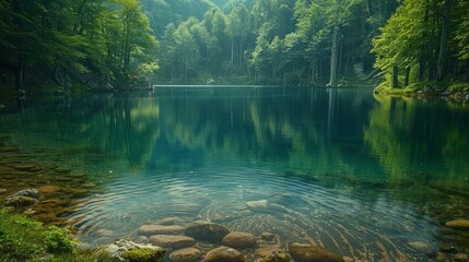 Poster - A forest lake with green water