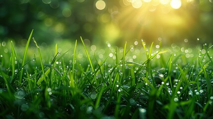 Canvas Print - Background of bokeh with green grass in nature.