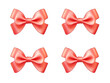 Set of salmon satin ribbon and bow isolated on transparent background, transparency image, removed background