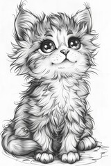 Wall Mural - A black and white drawing of a cat, coloring book for kids.