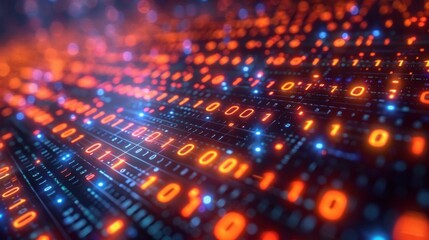 digital background with binary code and AI algorithms running in the background