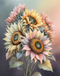 Piękna pastelowe kwiaty Słoneczników, tapeta, dekoracja. Generative AI