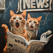 Zszokowane koty przeglądające najnowsze nowości w gazecie