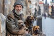 homeless man with dogs