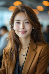 A pretty and smart Chinese laborer with a charming smile in an isolated portrait exudes positivity and professionalism.