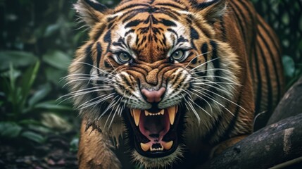 Canvas Print - close up angry tiger on the jungle