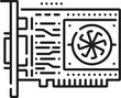Video adapter GPU line icon of computer hardware, vector outline symbol. PC or laptop video graphic card, VGA display adapter linear pictogram for computer hardware installation instructions or repair