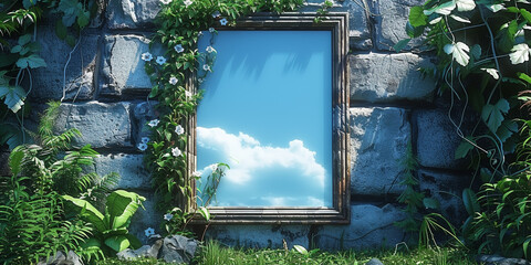 Wall Mural - mirror frame on concrete wall