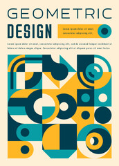 Aufkleber - Yellow, turquoise, and beige modern abstract geometric bauhaus pattern poster. Vector vertical background or cover, bold, vibrant hues intersect in a dynamic dance, embodying contemporary principles