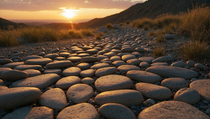 Wall Mural - Sun Setting Over Rocky Road