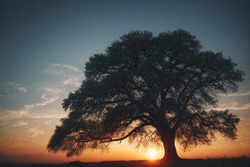 Wall Mural - Sun Setting Behind a Large Tree