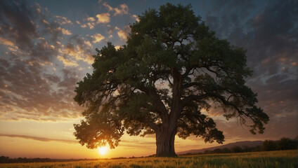 Wall Mural - A Tree Against a Vibrant Sunset Sky