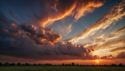 Wall Mural - Sun Setting Over Field of Grass