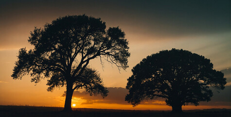 Wall Mural - Silhouetted Trees Against a Vibrant Sunset
