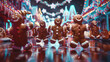 Holographic gingerbread men dancing merrily in a confectionary wonderland