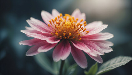 Wall Mural - Close Up of a Pink Flower With Green Leaves