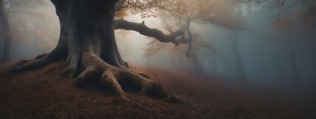 Wall Mural - Tree in a Foggy Forest