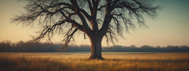 Canvas Print - A Lone Tree in a Field at Sunset