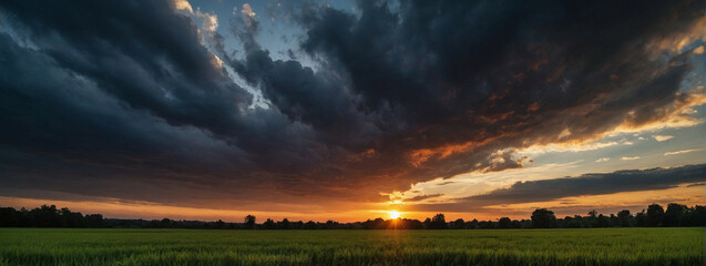 Wall Mural - Sun Setting Over Field of Grass