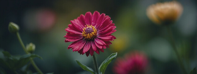 Wall Mural - A Single Crimson Zinnia In Bloom