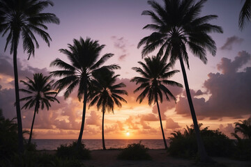 Wall Mural - Silhouetted Palm Trees at Sunset