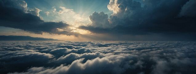 Canvas Print - Aerial View Of A Dramatic Sky Over White Puffy Clouds