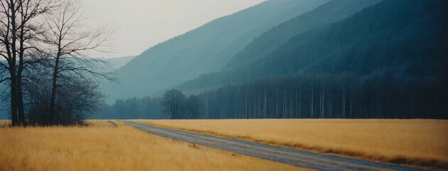 Canvas Print - a beautiful view of the landscape, misty, blue mountain range