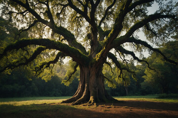 Canvas Print - A Majestic Old Oak Tree in the Early Morning Light