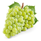 Fototapeta  - Grapes transparent PNG. Green grapes isolated on transparent or white background. Green grape with leaves.