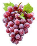 Fototapeta Mapy - Grapes transparent PNG. Red grapes isolated on transparent or white background. Red grape with leaves.