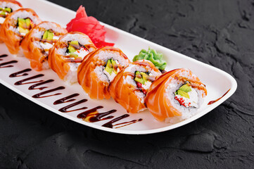 Wall Mural - Philadelphia roll classic on white plate