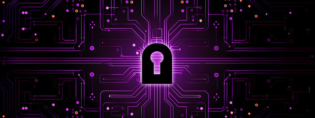 Poster - lock icon on circuit board, cyber security concept banner design background