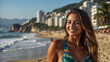 © Wabisabi - Ragazza con capelli lunghi in costume sorridente su una spiaggia del Brasile