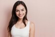 © PNG&Background Image - Happy young American woman wearing a white cropped tank top on a pink background with copy space.