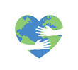 © Liena - save the planet concept, heart shaped earth symbol with hugging hands, vector icon
