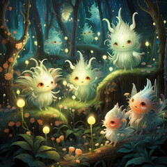 Sticker - Whimsical creatures in a magical forest. 