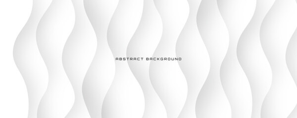 Poster - 3D white geometric abstract background overlap layer on bright space with waves decoration. Minimalist modern graphic design element cutout style concept for banner, flyer, card, or brochure cover